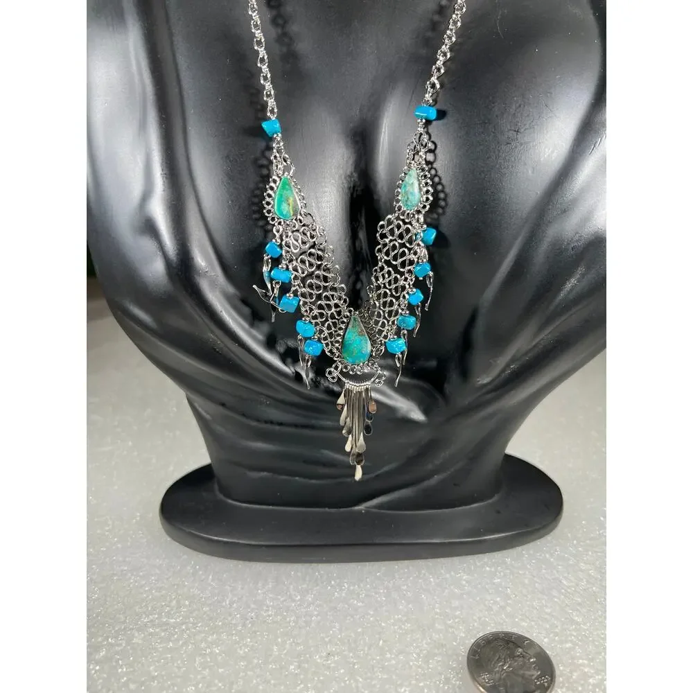 Vintage Natural Stone Hand Crafted Wire Wrap Necklace 80s 90s Southwestern Look - Picture 11 of 16